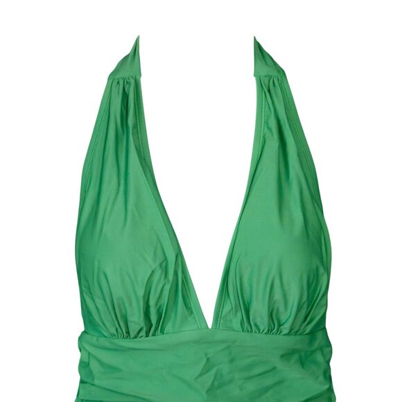 Cupshe Green Halter Neck Ruched One-Piece Slimming Swimsuit Medium Fully Lined - Picture 2 of 9